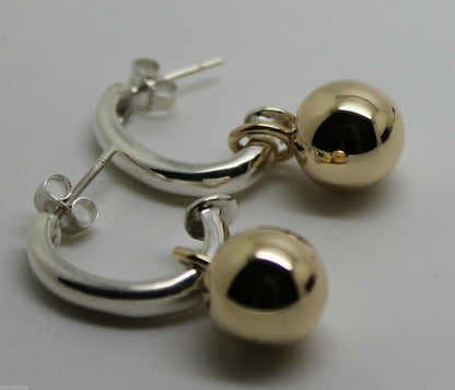 Genuine 9ct 9kt Yellow Gold & Sterling Silver Ball Stud Earrings