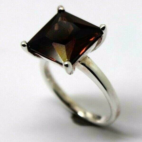 Sterling Silver Brown Square Cubic Zirconia Ring