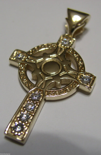 Kaedesigns, 9ct Yellow Or Rose Or White Gold Celtic Cross Pendant With Stones