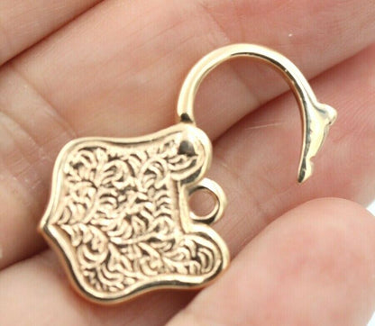 Genuine New 9k 9ct 16mm x 25mm Yellow, Rose and White Gold Filigree Heart Pendant / Padlock