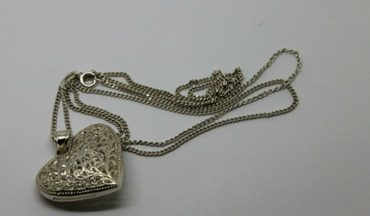 Sterling Silver Huge Filigree Heart Pendant + 70cm Chain