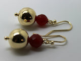 9ct Yellow Gold 12mm Ball + 7mm Red Jade Faceted Earrings *Free Express Postage