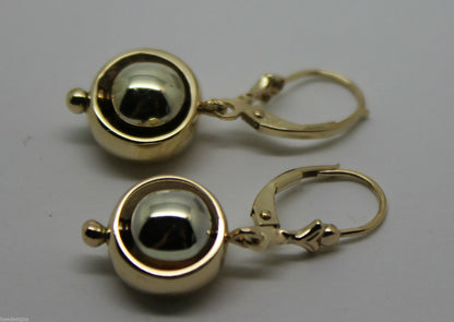 Genuine 9k 9ct White & Yellow Gold Spinning Belcher Ball Continental Hooks Drop Earrings