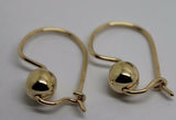 Genuine New 9ct 9kt Yellow, Rose or White Gold 6mm Euro Plain Ball Drop Earrings