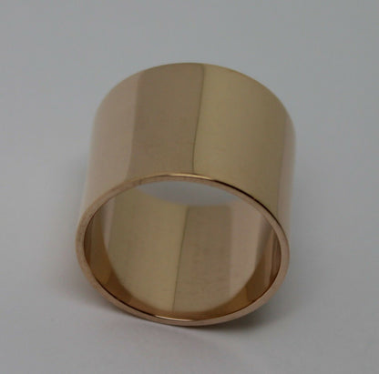 Size P Genuine Heavy 9ct Yellow, Rose or White Gold Full Solid 16mm Wide Flat Profile Cigar Band Ring