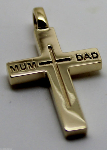 Kaedesigns New 375 9ct Yellow or Rose or White Gold Love Mum & Dad Cross Pendant