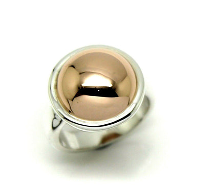 Genuine Large Sterling Silver 925 & 9ct Rose Gold 375 Half Ball Button Ring