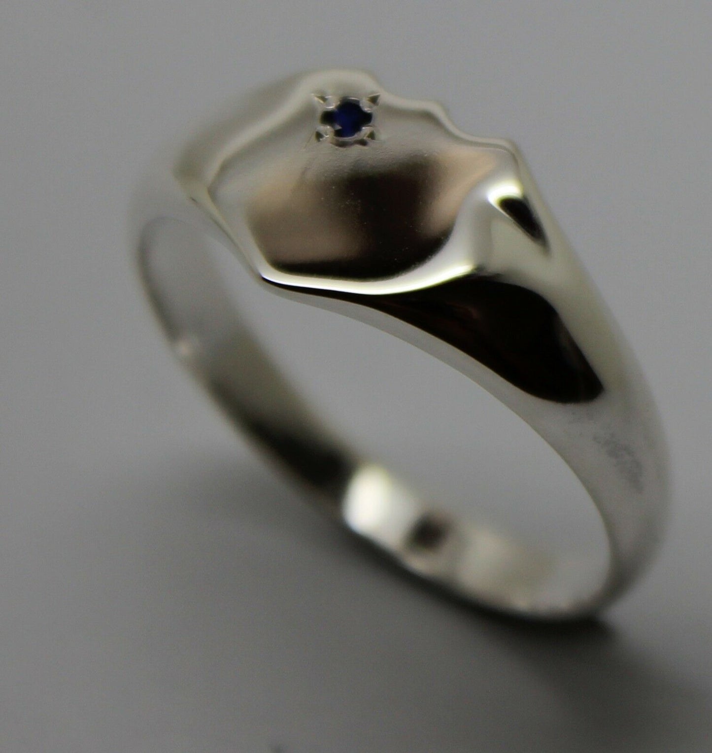 Size R Solid Sterling Silver Shield Australian Sapphire Signet Ring