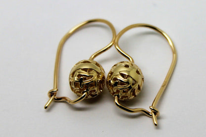 Kaedesigns 9ct Yellow, Rose or White  Gold 8mm Euro Ball Drop Filigree Earrings