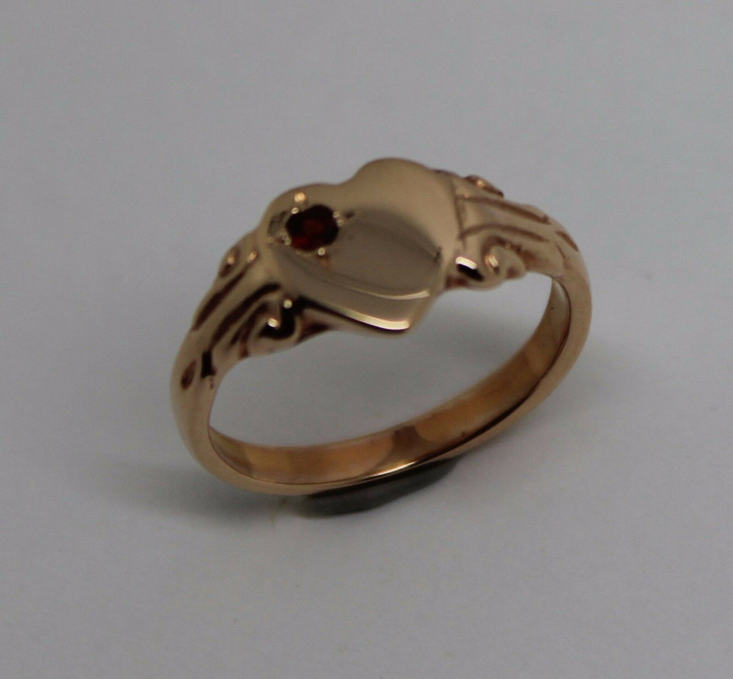 Genuine Solid 9ct Rose Gold Ruby Stone Heart Signet Ring -July Birthstone