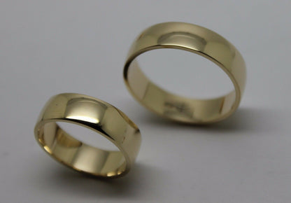 His & Hers Genuine 2 X Full Solid 9Ct Yellow Gold 6mm Wide Wedding Couple Bands Rings