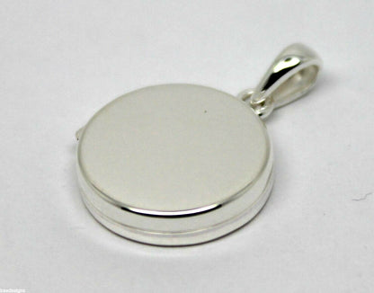 Genuine Sterling Silver Small Flat Round Plain Locket With 2 Photos