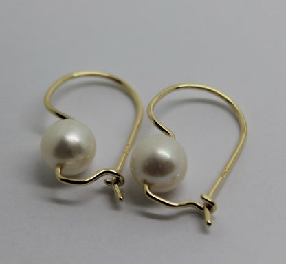 Genuine 9ct 9k Yellow, Rose or White Gold 8mm White Pearl Hook Earrings