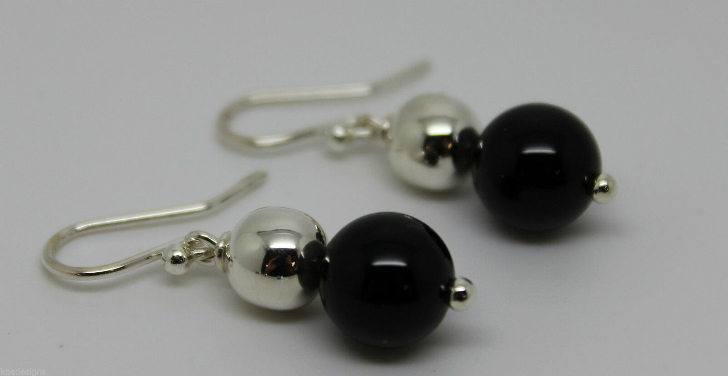 Sterling Silver 8mm Silver Ball & 10mm Onyx Wide Ball Earrings