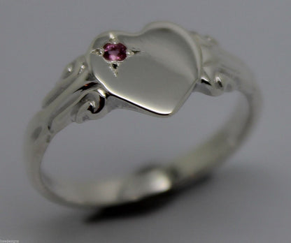 Genuine Sterling Silver 925 Heart Signet Ring Choose Your Size And Gemstone