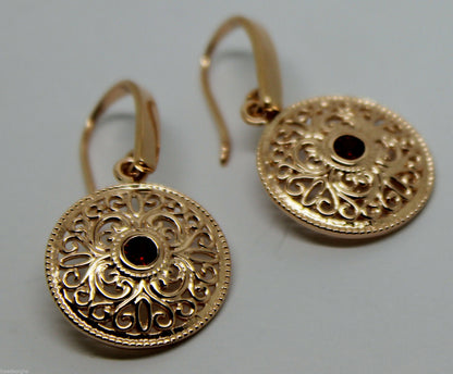 Kaedesigns New Genuine 9ct Yellow, Rose or White Gold Antique Red Ruby Filigree  Earrings