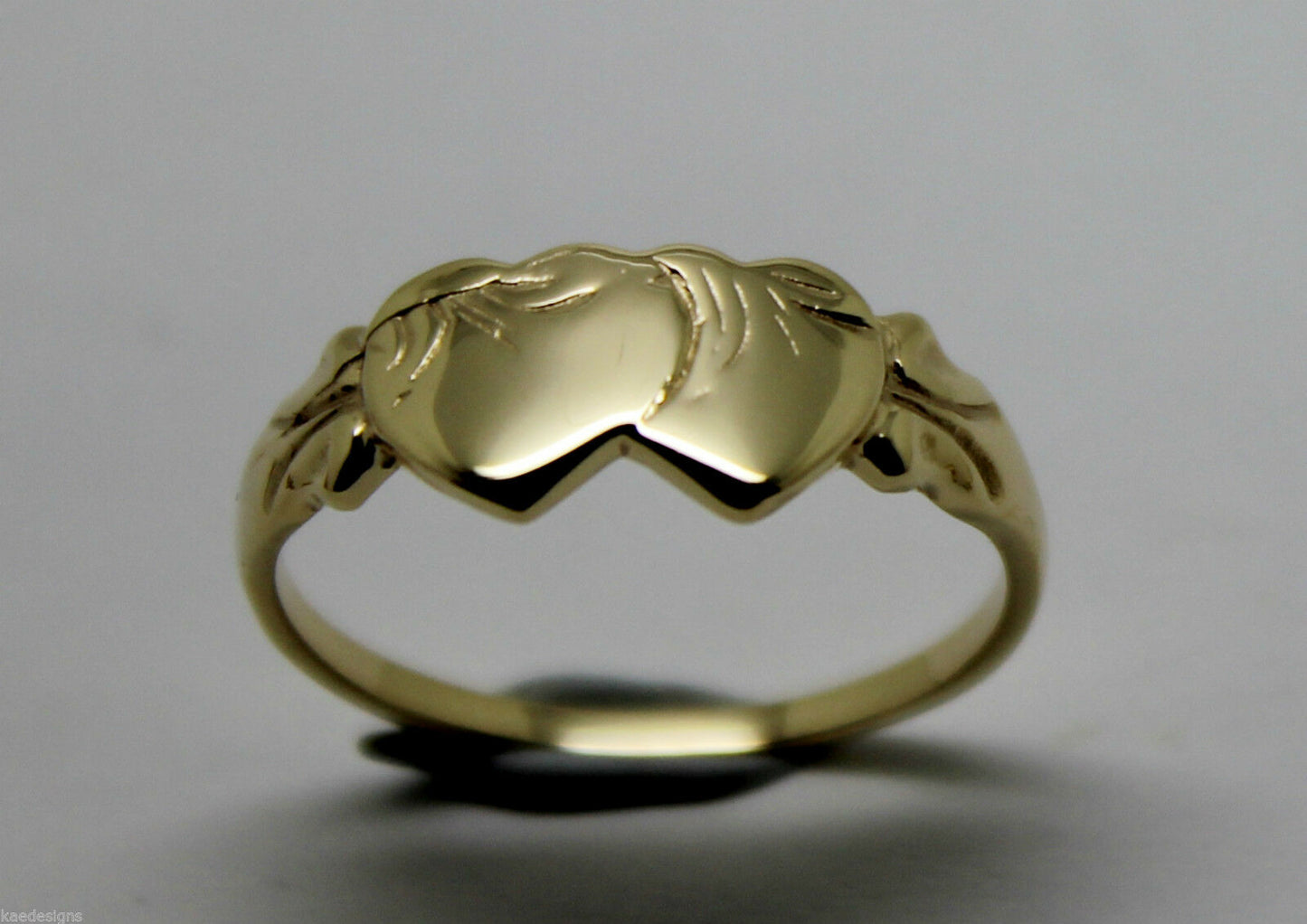 Size M Kaedesigns, Solid New 9ct 9kt Yellow Gold Double Heart Signet Ring