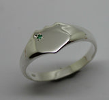 Kaedesigns New Size S to Z Large Sterling Silver Shield Green Emerald Signet Ring