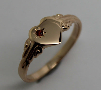 Genuine Solid 9ct Rose Gold Ruby Stone Heart Signet Ring -July Birthstone