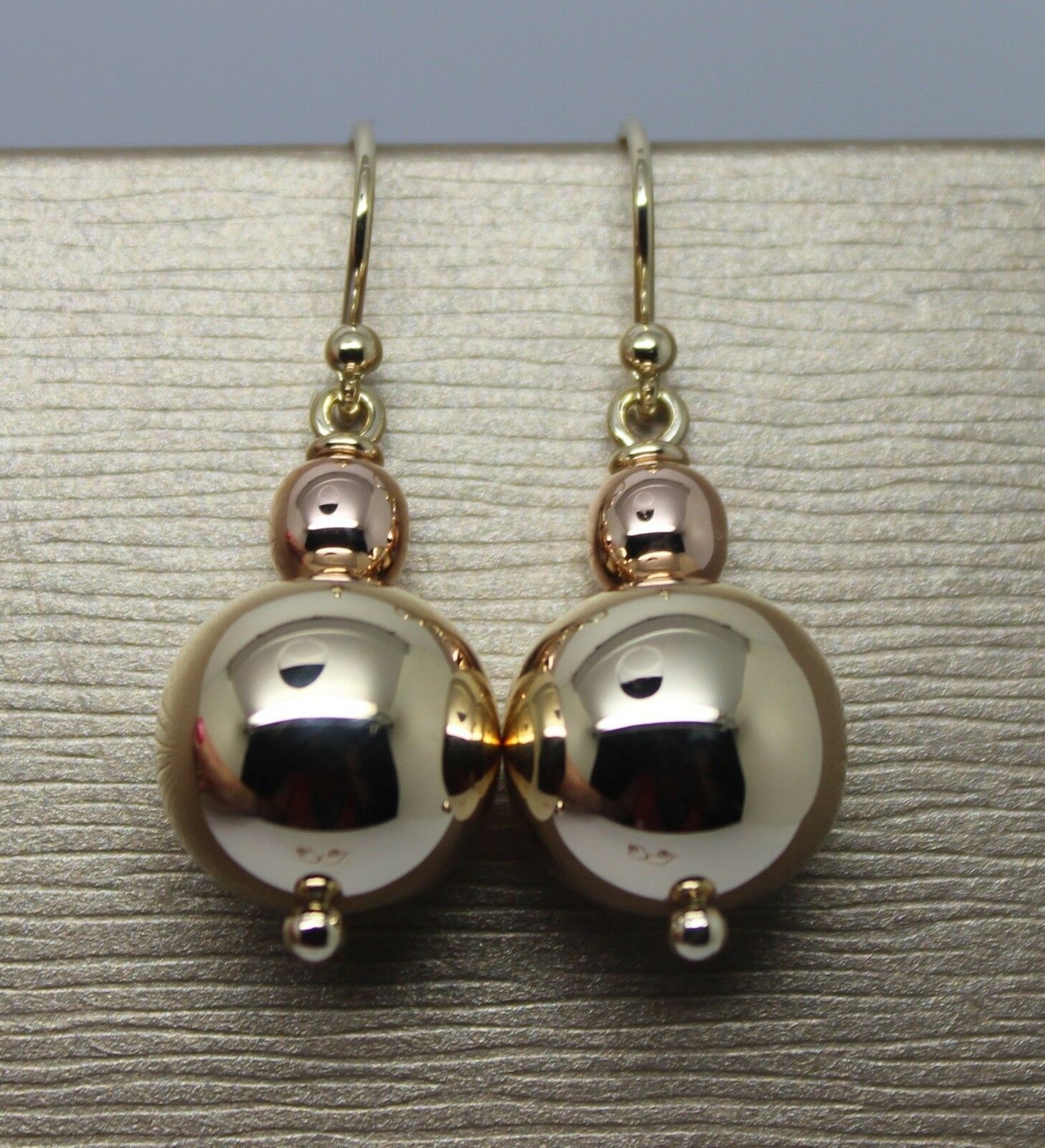 Kaedesigns Genuine Huge 9ct 9K Yellow & Rose Gold Hook Ball Drop Earrings