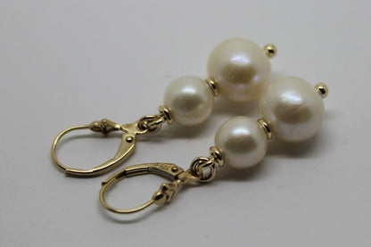 New 9ct 9k Yellow Gold 6mm & 8mm White Pearl Continental Clip Earrings