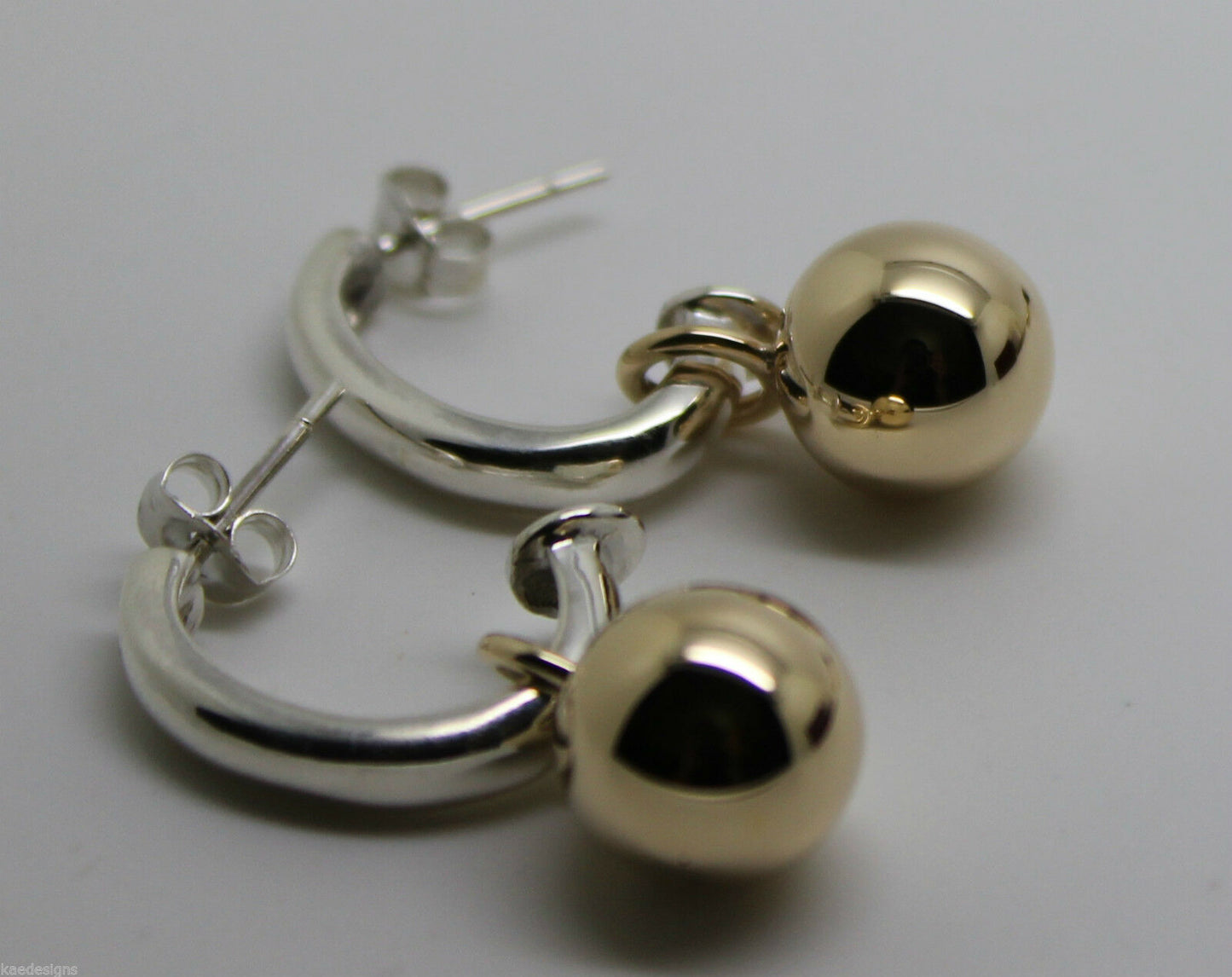 Genuine 9ct 9kt Yellow Gold & Sterling Silver Ball Stud Earrings