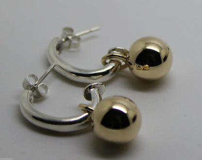 Genuine 9ct 9kt Yellow Gold & Sterling Silver Ball Stud Earrings