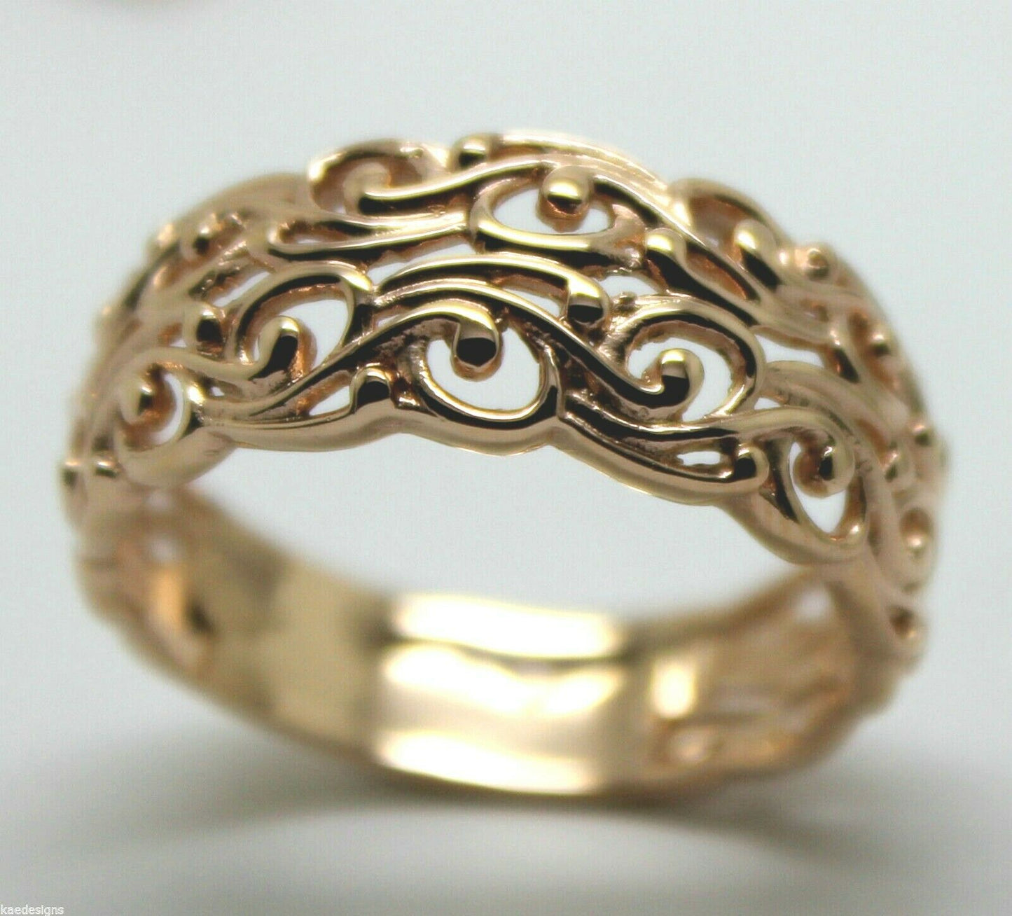 Kaedesigns New Genuine Size P 9ct Yellow, Rose or White Gold Wide Flower Filigree Ring