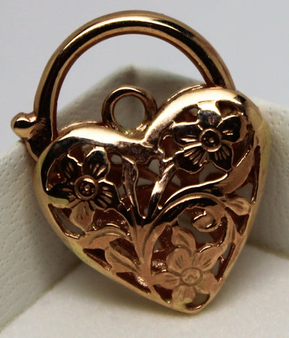 Genuine 9ct 21mm Yellow, Rose or White Gold Filigree Heart Pendant / Padlock