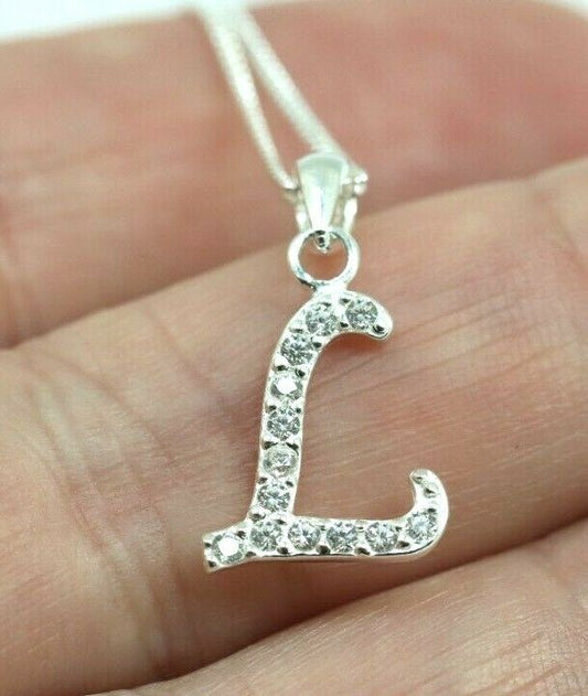 Sterling Silver Cubic Zirconia Initial L Pendant with 45cm + 5cm Extender Chain