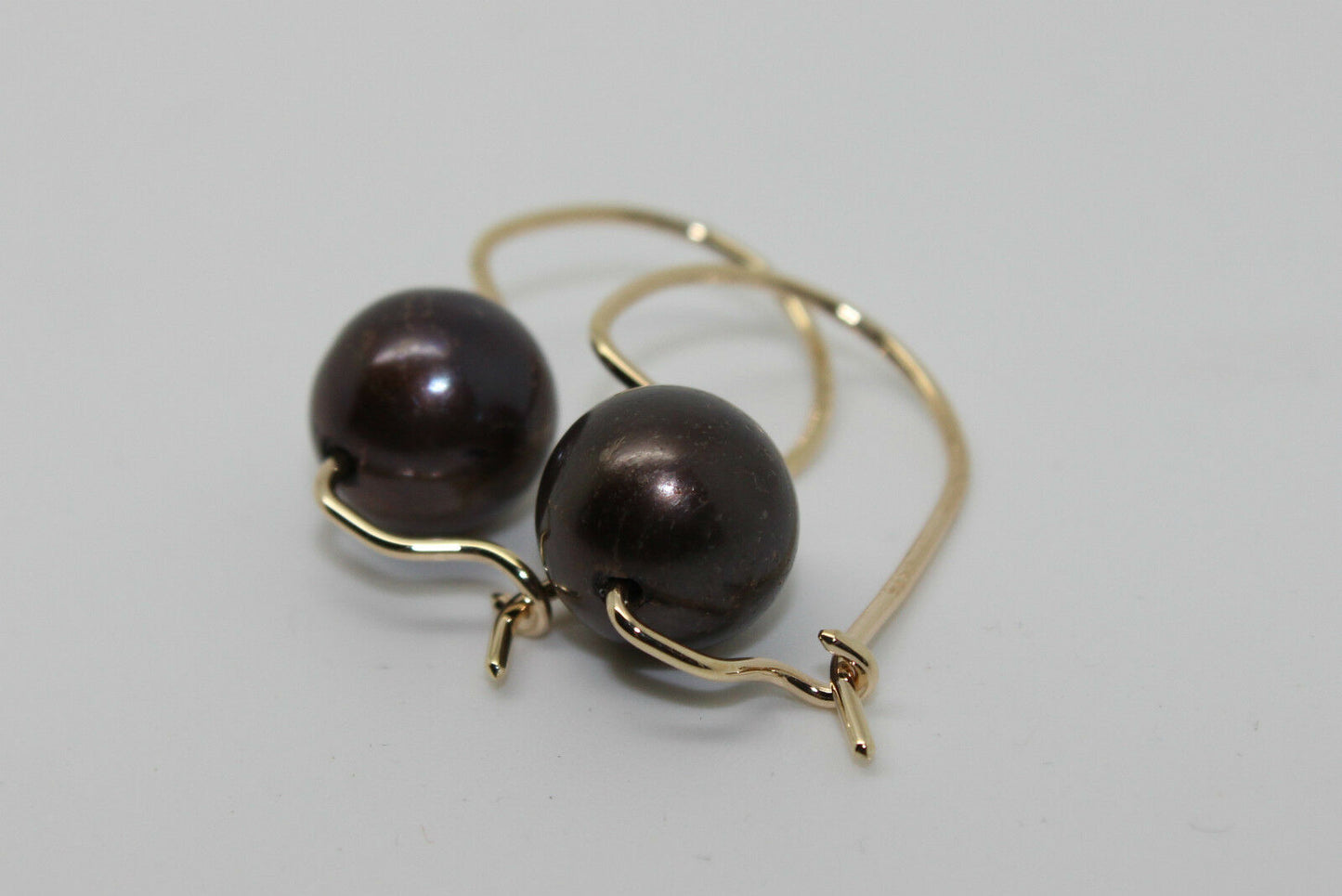 Genuine New 9ct 9kt Yellow, Rose or White Gold 10mm Black Pearl Hook Earrings