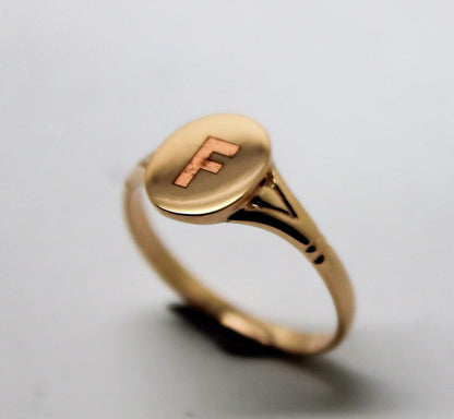 Size K Kaedesigns Genuine New 9ct Yellow, Rose or white Gold Oval Signet Ring Engraved "Letter F"