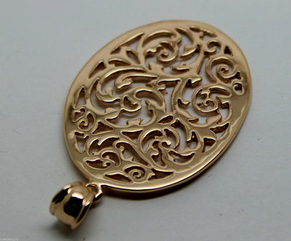 Heavy Solid 9ct Yellow, Rose or White Gold Large Oval Filigree Pendant