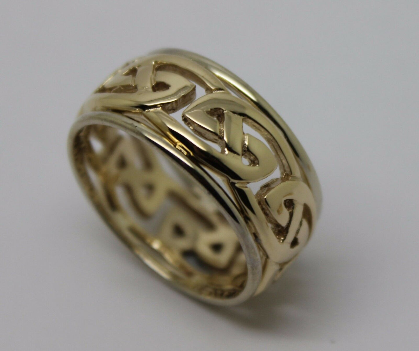 Size Z + 2 Genuine Heavy Solid 9ct Yellow & White Gold 12mm Large Celtic Ring