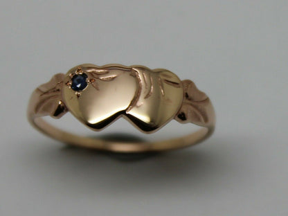 Size L Kaedesigns 9k 9ct Yellow, Rose & White Gold Aust Blue Sapphire Double Heart Signet Ring