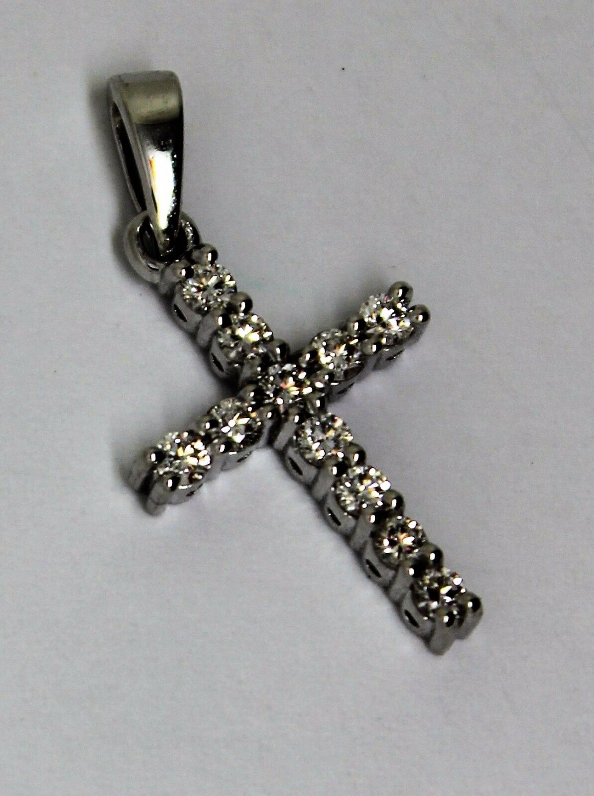 New Genuine 14ct 14k White Gold Cross Round Diamond Pendant