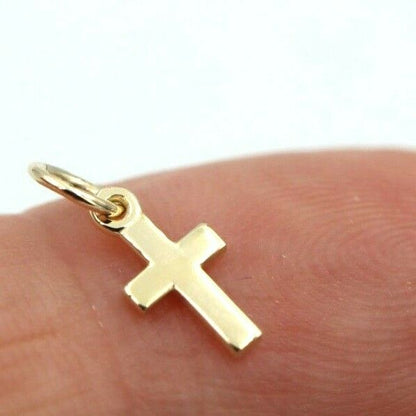 Genuine 9ct 9kt Genuine Tiny Very Small Plain Yellow, Rose or White Gold Cross Pendant Charm