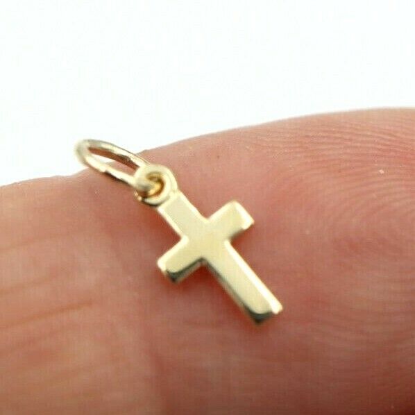 Genuine 9ct 9kt Genuine Tiny Very Small Plain Yellow, Rose or White Gold Cross Pendant Charm