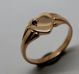 9ct Heart Rose Gold Blue Sapphire Shield Signet Ring *Free Express Post In Oz*