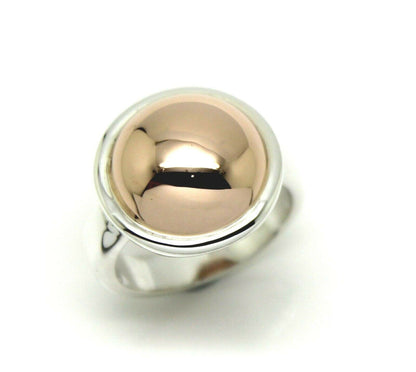 Genuine Large Sterling Silver 925 & 9ct Rose Gold 375 Half Ball Button Ring