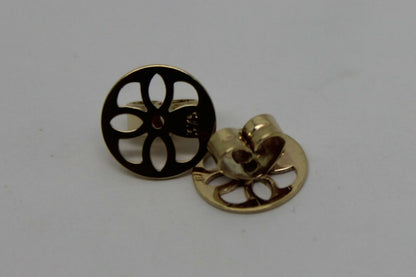 Genuine 9ct or 18ct Yellow Gold Filigree Disc Earrings Butterfly Backs