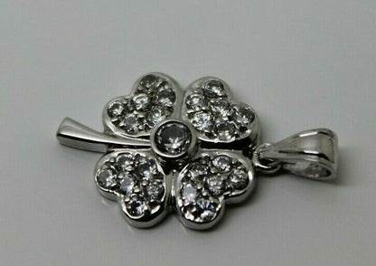 Genuine 9ct 9kt White Gold Cubic Zircon Four Leaf Clover Pendant