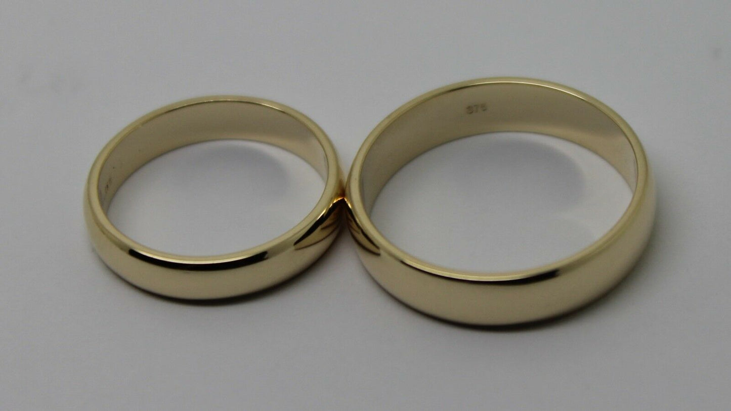 Genuine Custom Made His & Hers Solid 9ct 9K Yellow Gold Wedding Bands Couple Rings