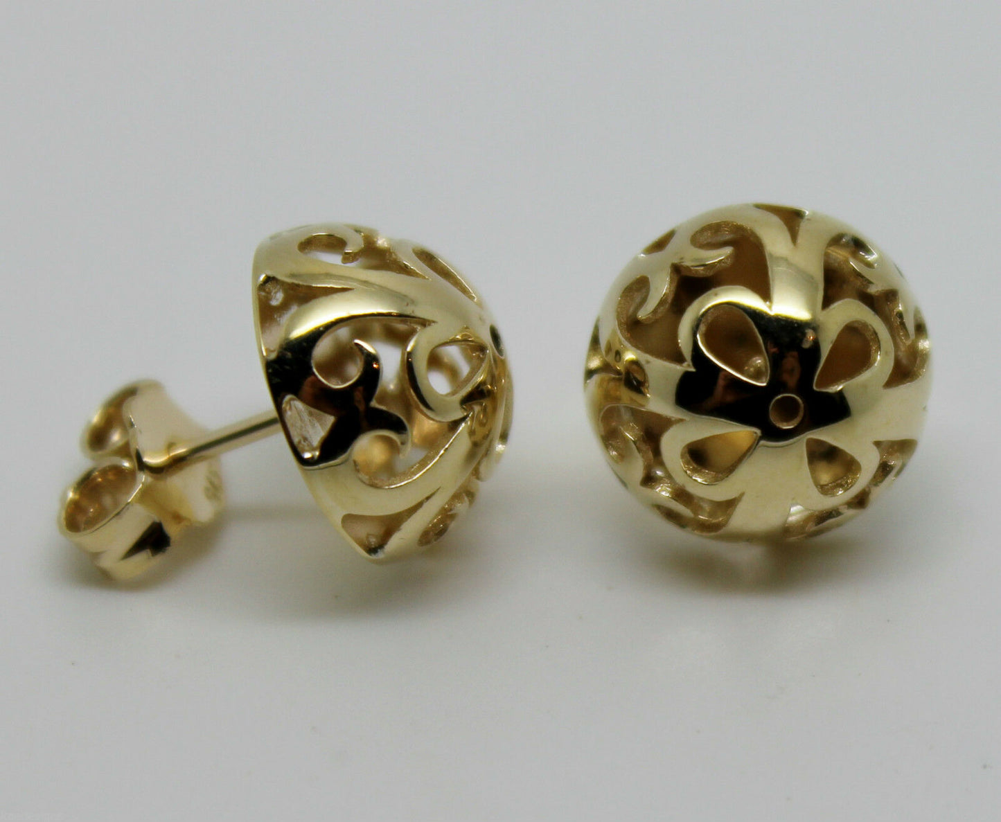 Kaedesigns New 9ct Yellow, Rose or White Gold Half Ball 12mm Stud Filigree Earrings