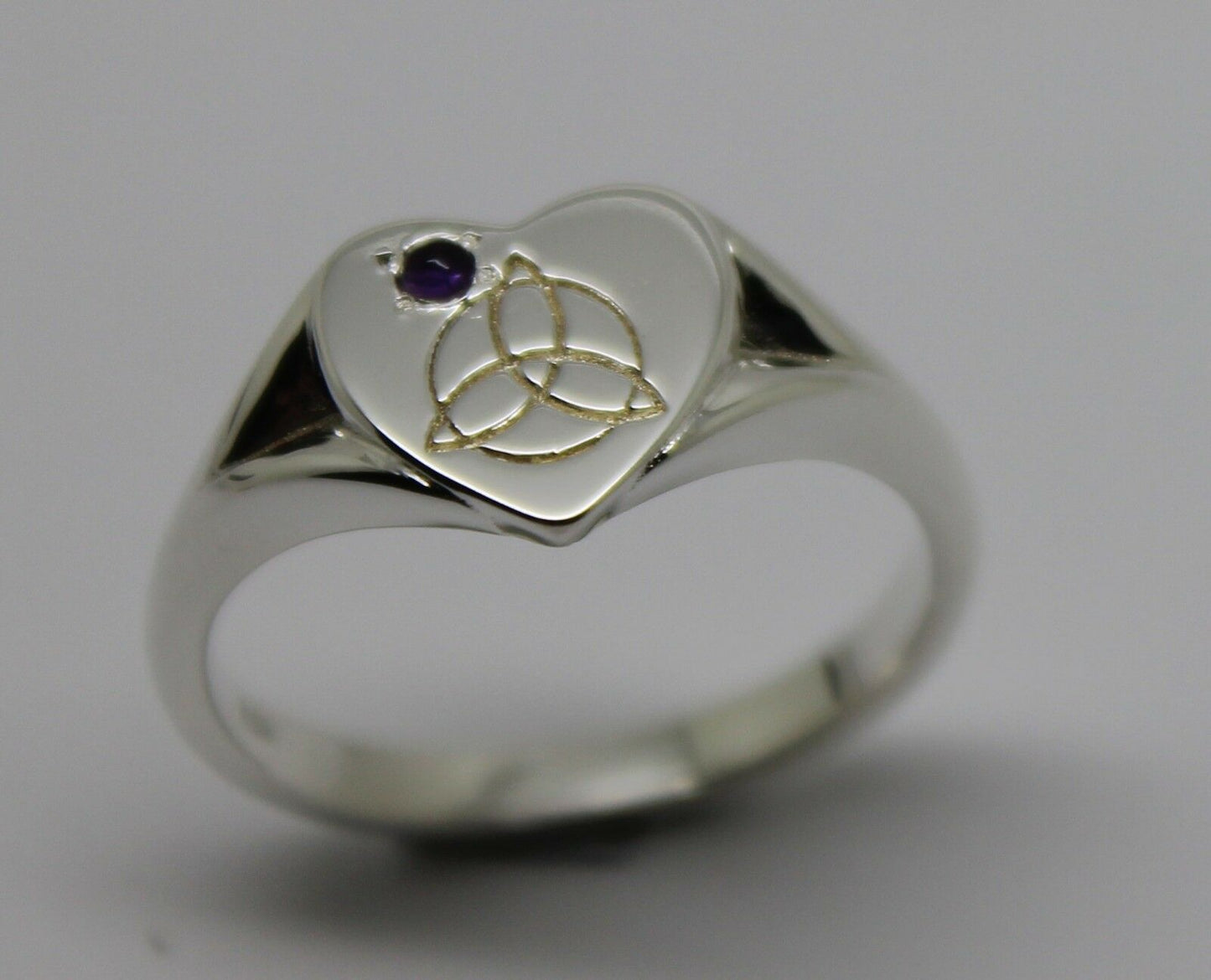 Kaedesigns,Genuine Sterling Silver Full Solid Celtic Signet Ring Amethyst Stone