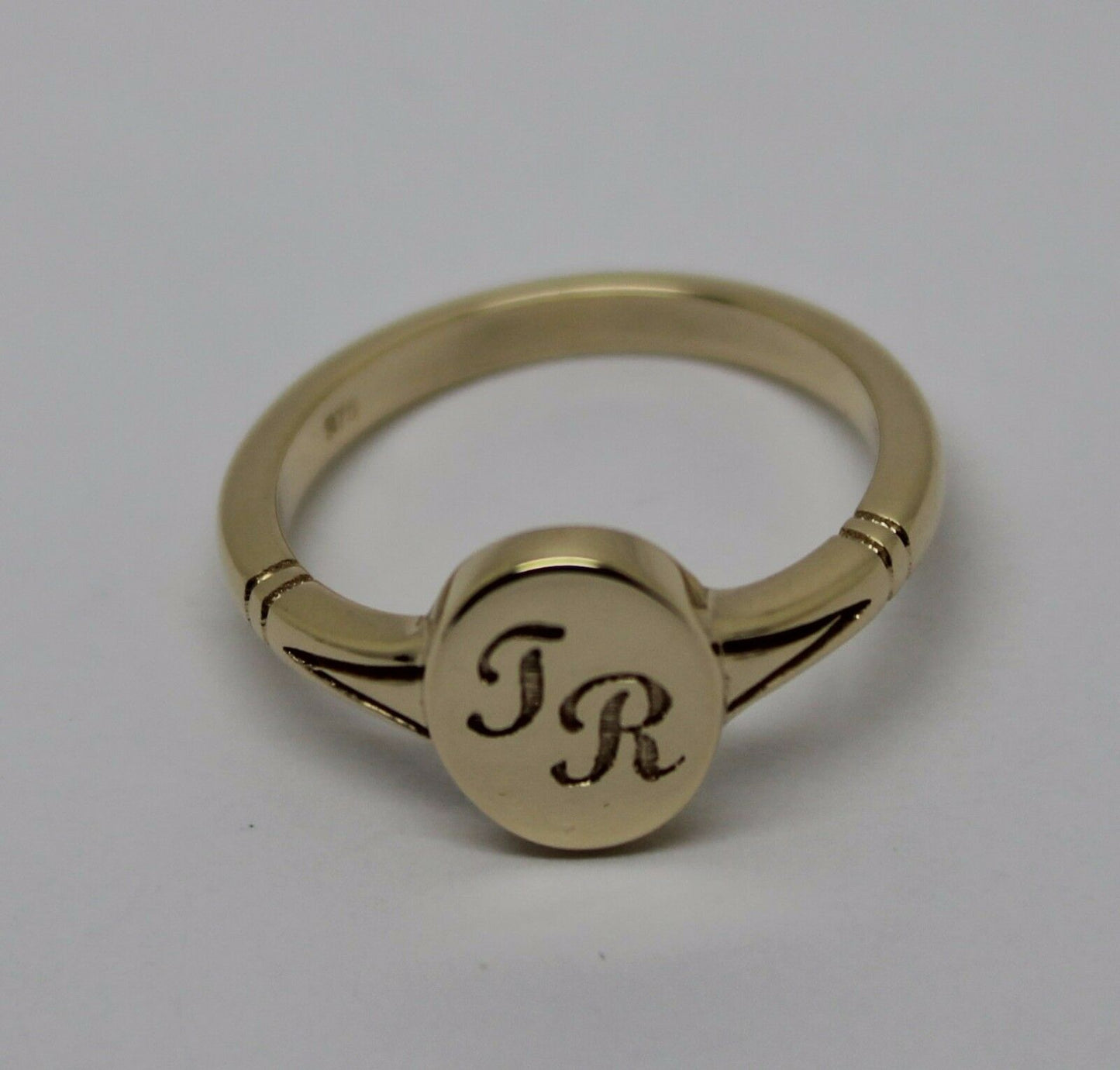 Size M Genuine Full Solid 9ct Yellow, Rose or White Gold Oval Signet Ring Engraved With Two Initials