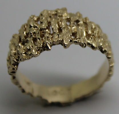 Size 10, T1/2  Genuine 10ct 10K Full Solid Yellow, Rose or White Gold Nugget Ring 12mm Wide 267