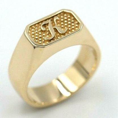 Genuine 9ct 9k Yellow, Rose or White Gold Engraved With Your Initial Signet Ring (Size J to O)