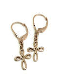Genuine 9ct Yellow, White Or Rose Gold Continental Hooks Celtic Cross Earrings