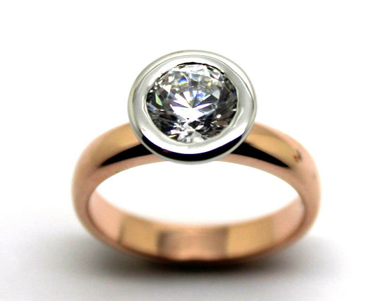 Size S Genuine 14ct Solid White & Rose Gold Cubic Zirconia Ring 373